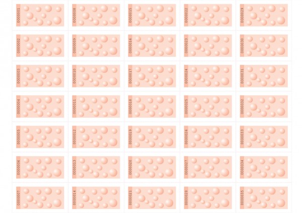 Biermarken / Wertmarken Bubble 55 x 30 mm zum selber drucken, A4 Bogen-fortlaufend nummeriert orange