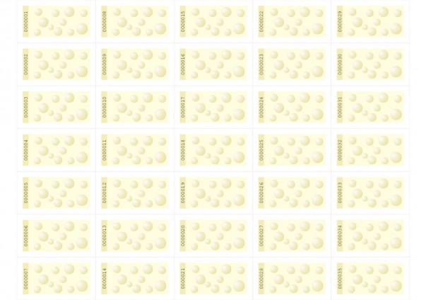 Biermarken / Wertmarken Bubble 55 x 30 mm zum selber drucken, A4 Bogen-fortlaufend nummeriert gelb