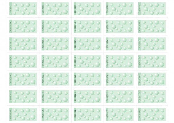 Biermarken / Wertmarken Bubble 55 x 30 mm zum selber drucken, A4 Bogen-fortlaufend nummeriert grün