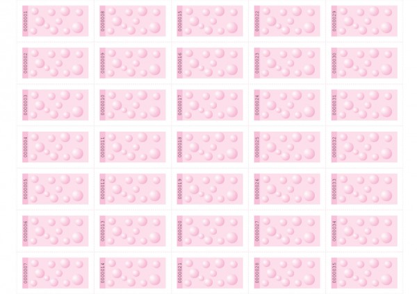 Biermarken / Wertmarken Bubble 55 x 30 mm zum selber drucken, A4 Bogen-fortlaufend nummeriert rot