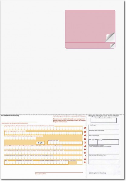 A4 Briefbogen mit Integriertem Etikett 80x64mm zweiteilig und SEPA-Überweisungsträger