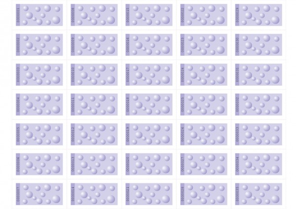 Biermarken / Wertmarken Bubble 55 x 30 mm zum selber drucken, A4 Bogen-fortlaufend nummeriert violett