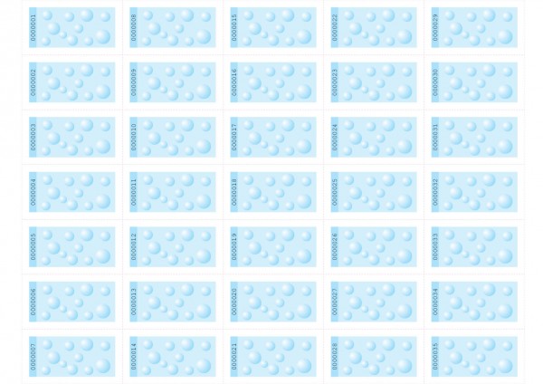 Biermarken / Wertmarken Bubble 55 x 30 mm zum selber drucken, A4 Bogen-fortlaufend nummeriert blau